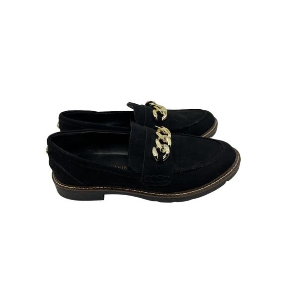 Anne Klein Eunice Loafers Size 8 Black Slip On Chain Detail Fabric Upper Preppy - Picture 3 of 8